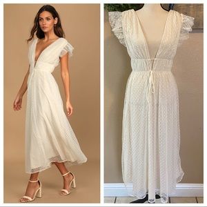 Lulu's Cream Swiss Dot Midi Dress